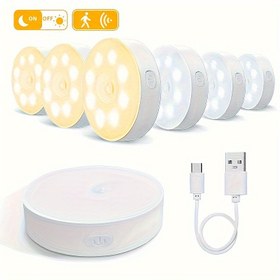 Resim Ultra İnce Akıllı LED Hareket Sensörlü Işık, 1/3/4'lü Paket Dolap Altı Gece Lambası, USB Şarj Edilebilir, Uzun Basınçla Ayarlanabilir Parlaklık, Otomatik Açma/Kapama, Manyetik Montaj, Yatak Odası, Merdiven, Gardırop ve Ofis İçin Uygun 