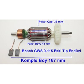 Resim Bosch Uyumlu Tipi GWS 9-115 Endüvi Rotor Kollektör ve Kömürü 