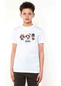 Resim Tshirthane Anime One Piece Smile Baskılı Unisex Çocuk Beyaz T-Shirt 