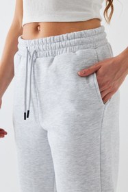 Resim Oversize Unisex Eşofman Altı Gri Melanj - 3 İplik Şardonlu, Paça-Bel Lastikli, Cepli, Rahat Kesim - 2XL / GRİ MELANJ 