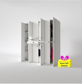 Resim Kenzlife Çamaşır-kurutma Makinesi Dolabı Ve Giysi Dolabı Çekmeceli Ebuzer Sol Raf Byz 187 160 60 + Tekli Duvar Rafı Hediye Beyaz 