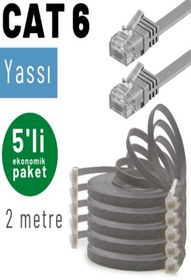 Resim IRENIS 5 Adet Cat6 Yassı Ethernet Network Lan Internet Kablosu Gri-2 Metre 