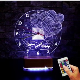 Resim Sevgiliye Hediye Saatli 3 Kalp Gece Lambası Isimli Hediye Lamba 