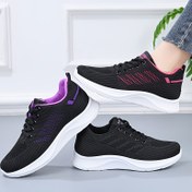 Resim [1 Çift Kadın Nefes Alabilen Koşu Ayakkabısı] 1 Çift Kadın Nefes Alabilen Rahat Koşu Ayakkabısı, Düz Renkli Kumaş Düşük Topuklu Bağcıklı Ayakkabılar, Tüm Mevsimler İçin PVC Tabanlı 