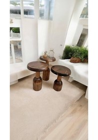 Resim Wood Ahşap 3 Lü Set Mantar Yan Sehpa Konik Model / Ceviz Renk / Zigon Sehpa Kahverengi 