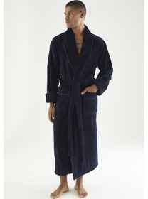 Resim Uzun Şalyaka Triga Bambu Cotton Erkek Bornoz Lacivert 