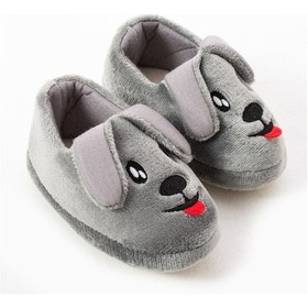 Resim Albishoes Pamuk Astarlı Köpek Figürlü Erkek Çocuk Panduf Ev Patiği - Gri 