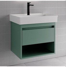Resim Denko Bingo 60 Cm Mdf Melisa Banyo Dolabı Alt Modül Ve Seramik Lavabo Yeşil 
