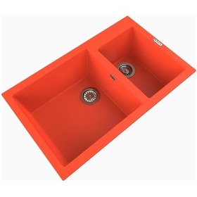 Resim Polex Cristalüx Granit Evye P-1.75 Turuncu 1.5 Gözlü Tezgah Altı Ve Tezgah Üstü Mutfak Evyesi 81x50.5 CM 