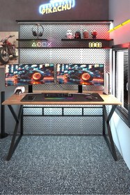 Resim TEKATEL Oyuncu Masası Bilgisayar Masası Metal ayaklı Çalışma Masası Ofis masası Çam - Siyah 120X60 