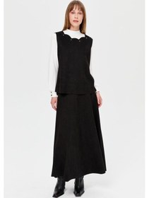 Resim Lazer Kesim Detaylı Üçlü Etekli Takım Siyah-siyah Siyah 