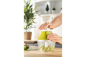 Resim Flosoft Paslanmaz Çelik Bıçak Manuel Doğrayıcı Rondo, 3 Bıçaklı Üstten Basmalı El Robotu 700 ml Yeşil 