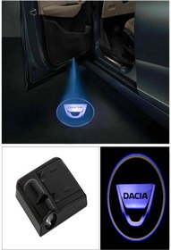 Resim Mycl Dacia 2 Adet Araçları Için Pilli Yapıştırmalı Mesafe Sensörlü Kapı Altı Led Logo / Projektör 