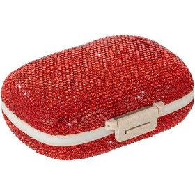 Resim 8 Bölmeli Bling Hap Kutusu Çift Taraflı Lüks Yapay Elmas Hap Kutusu Nem Geçirmez Büyük Kapasiteli Taşınabilir Hap Düzenleyici Kırmızı, 