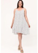 Resim Kadın Büyük Beden İp Askılı Puanlı Dokuma Beyaz Elbise Beyaz 