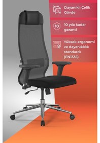Resim Ergolife Sit 10 Ofis Koltuğu Ayarlanabilir Kolçaklı, Fileli Ayarlanabilir, Siyah, Bilgisayar Sandalyesi -13e.d.1.2a2 Çok Renkli 