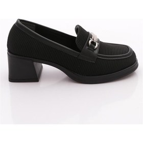 Resim Dgn Pm386-k1463 Kadin Tokali Loafer Ayakkabi Siyah Çizgili 