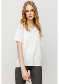 Resim Kadın Sıfır Yaka Basic Penye T-shirt Kemik Kemik 