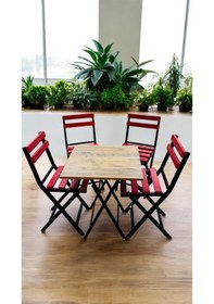 Resim Balkon Bahçe Mutfak Bistro Set Katlanır Masa-sandalye Kırmızı 