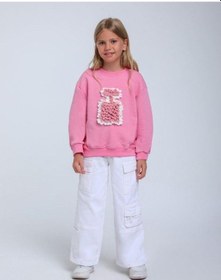 Resim Kız Bebek Parfüm Şişesi Örgü Detaylı Sweatshirt-14298 Pembe 