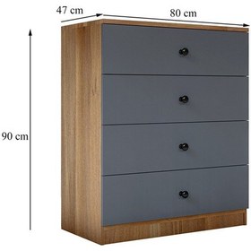 Resim Gm 086 Almina 4 Çekmeceli Düğme Kulplu Antrasit Gri Şifonyer 