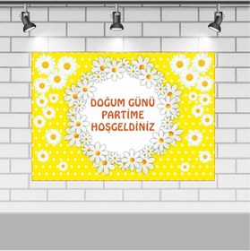 Resim Papatya Temalı Doğum Günü 100X140 Cm Papatya Konsepti Doğum Günü 