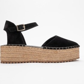 Resim Luvishoes Viba Siyah Süet Hakiki Deri Kadın Hasır Dolgu Taban Sandalet Siyah 