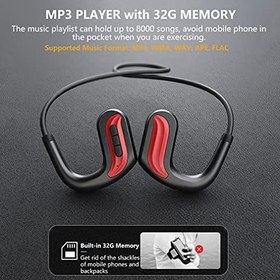 Resim IPX8 Su Geçirmez Yüzme Kulaklığı, Bluetooth 5.0 Kablosuz Kemik İletimli Kulaklık, Açık Kulak Spor HiFi Kulaklık, Su Altı MP3 Çalar, Yüzme, Koşu, Bisiklet, Fitness için 32 GB Hafızalı, Kırmızı 