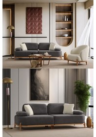 Resim Berina Koltuk Takımı 3 1 & Mekanizmalı Genişleyebilir Yataklı Koltuk - Antrasit Bukle Kumaş 