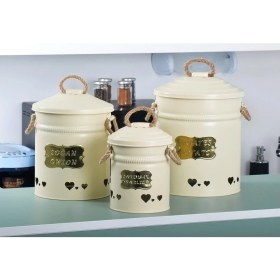 Resim Metal 3 Lü Patates Soğan Sarımsak Saklama Kovası Krem 