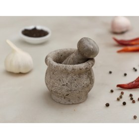 Resim Terra - Yüksek Kaliteli Mermer Havan - El Yapımı Özel Tasarım Traverten Mermer Havan - Taş Sarımsak Dövücü 