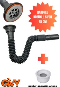 Resim GİVY Gri Rakorlu Körüklü Sifon Kısa 75 cm Adaptör Contalı Aqua 