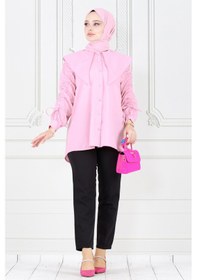 Resim Sevitli Büyük Yaka Kolu Büzgü Detaylı Tunik-pembe-3862-pembe Pembe 