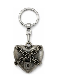 Resim Gotik Kalp Kilit Zincirli Metal Anahtarlık Unisex Gümüş Renk 