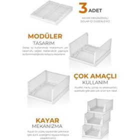 Resim 3'lü Modüler Kayar Raflı Dolap İçi Düzenleyici Seti, Toprak Toprak 