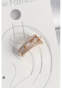 Resim Pirinç Gold Renk Zirkon Taşlı 3'lü Sıralı Model Kadın Kıkırdak Küpe - Tj-bkp10580 Çok Renkli 