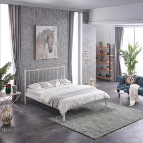 Resim Unimet Falez-st Çift Kişilik Metal Karyola-beyaz (YÜKSEK BAŞLIKLI) (AHŞAP LATALI) 