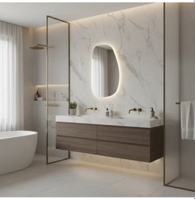 Resim 40x70 Cm Modern Organik Led Ayna Dokunmatik, Dim Edilebilir, 6500k Beyaz Işık Banyo Aynası Beyaz 