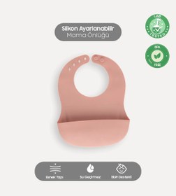 Resim Ayarlanabilir Silikon Bebek Mama Önlüğü Pembe 