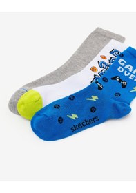 Resim Skechers 3'lü Paket Funny Feet Uzun Çorap Büyük Erkek Çocuk Beyaz-gri-mavi Sk2520125-3474 