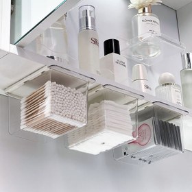 Resim 3 Adet Küçük Şeffaf Kozmetik Saklama Kutusu, Banyo Aynaları Dolapları İçin Çekmece Tarzı Çekmece Organizatörleri, Mobilyaları Hasar Vermeyen Non-Marking Yapıştırıcı Özelliklerine Sahip, Pamuklu Çubuklar, Makyaj Pedleri, Saç Tokaları ve Diğer Güzellik ve Cilt Bakım Ürünleri Saklamak İçin Uygun. 