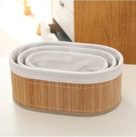 Resim Doğal Bambu Organizer Kutusu - Ahşap Ekmeklik Ve Çok Amaçlı Saklama Sepeti, 3'lü Set Odun 