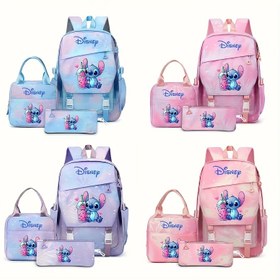 Resim 3 Parça Disney Stitch Serisi Sırt Çantası Seti, Eğlenceli Karikatür Tasarım, Ayarlanabilir Omuz Askıları, Geniş Kapasiteli Çift Omuzlu Çanta, Hafif ve Rahat, Günlük Kullanım ve Seyahat İçin Uygun, Okula Dönüş ve Tatil Hediyesi için Temel Seçim 