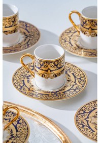 Resim Acar Cecily 24k Altın Detaylı 6 Kişilik Porselen Kahve Fincan Takımı - 90 Ml Renkli 