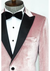 Resim Wessi Kadife Slim Fit Tek Düğmeli Pembe Erkek Balo Ceket - Wessi Pembe 