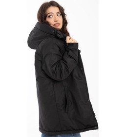 Resim Spor Kadın Polarlı Su Ve Rüzgar Geçirmez Kapüşonlu Kışlık Mont & Kaban & Parka Siyah 