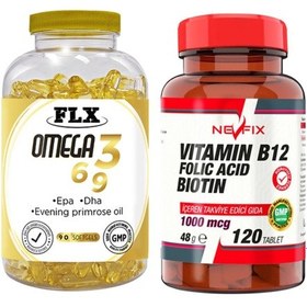 Resim Omega 3-6-9 Balık Yağı 90 Softgel & Nevfix Vitamin B12 1000 Mcg 120 Tablet 