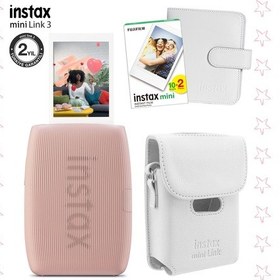 Resim Instax Mini Link 3 Pembe Akıllı Telefon Yazıcısı Beyaz Çanta Deri Albüm Ve 20'li Mini Film Pembe 