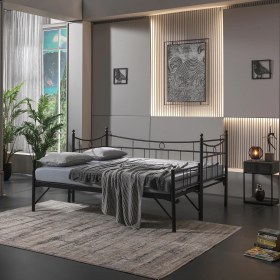 Resim Unimet Daily Yavrulu Karyola Daybed Tek-Çift Kişilik Metal Karyola Siyah 