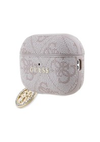 Resim Apple Uyumlu AirPods Pro 2 Kılıf Guess Lisanslı 4g Desenli Taşlı 4g Süs Zincirli Pembe 